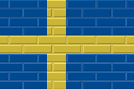 Sweden painted flag. Patriotic brick flag illustration background. National flag of Sweden