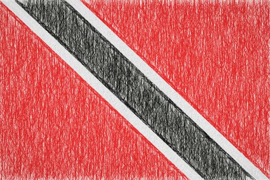 Trinidad and Tobago painted flag. Patriotic drawing on paper background. National flag of Trinidad and Tobago