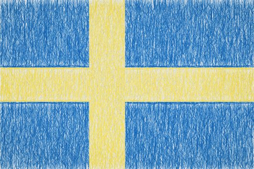 Sweden painted flag. Patriotic drawing on paper background. National flag of Sweden