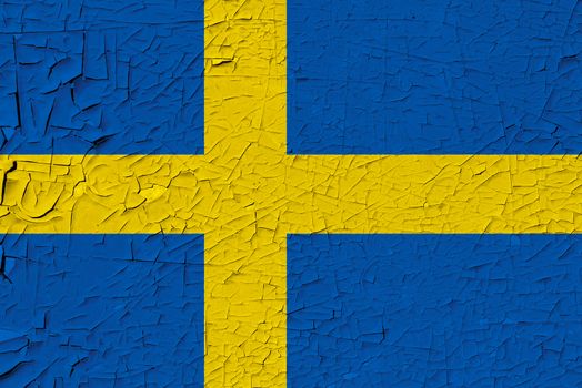 Sweden painted flag. Patriotic old grunge background. National flag of Sweden