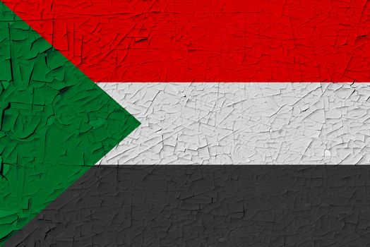 Sudan painted flag. Patriotic old grunge background. National flag of Sudan