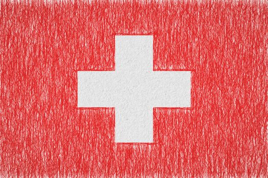 Switzerland painted flag. Patriotic drawing on paper background. National flag of Switzerland