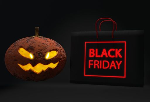 3d render illustrationillustration for greeting card, ad, promotion, poster, flier, blog, article, social media, marketing. Halloween sale shopping bag background