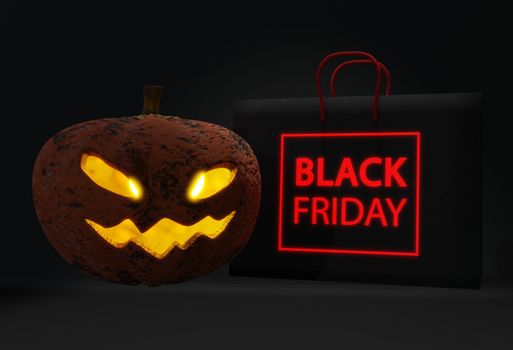 3d render illustrationillustration for greeting card, ad, promotion, poster, flier, blog, article, social media, marketing. Halloween sale shopping bag background