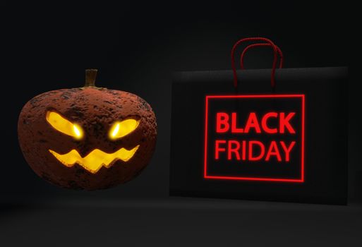 3d render illustrationillustration for greeting card, ad, promotion, poster, flier, blog, article, social media, marketing. Halloween sale shopping bag background