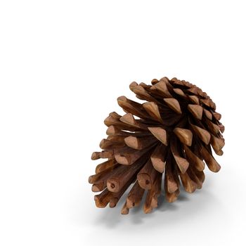 Christmas decoration: pine cone on a white background. 3D rendering. Copy space.