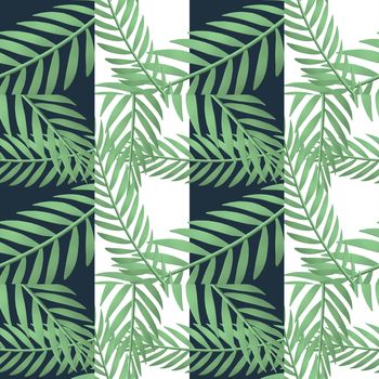 Green Botanical design on blue white background. Illustration. Seamless pattern