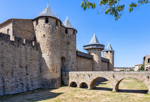 View of famous old castle of Carcassonne in France.