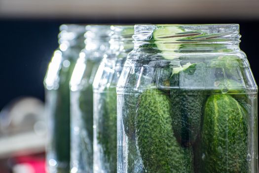 cucumbers in jars, the process of making pickled gherkins