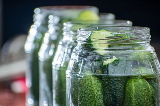 cucumbers in jars, the process of making pickled gherkins