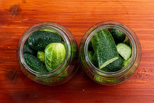 cucumbers in jars, the process of making pickled gherkins