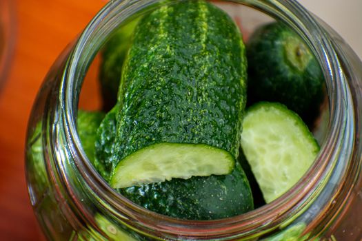 cucumbers in jars, the process of making pickled gherkins