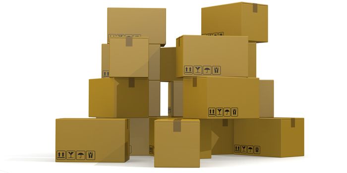 Stack of cardboard boxes isolated, 3D rendering