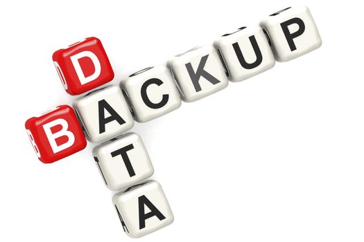 Backup data word with red and white block, 3D rendering