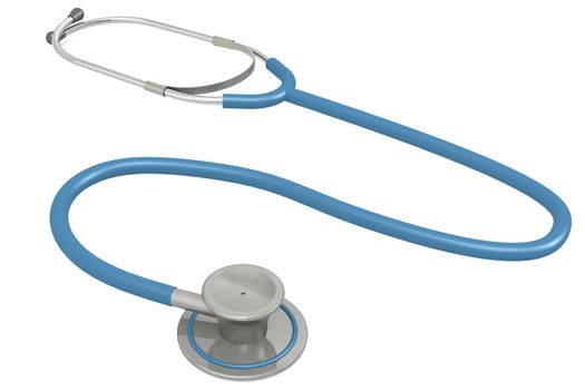Blue stethoscope isolated on white background, 3D rendering
