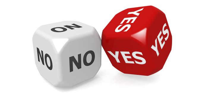 Dice with yes and no word, 3D rendering