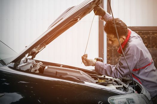 checking the level of the engine oil