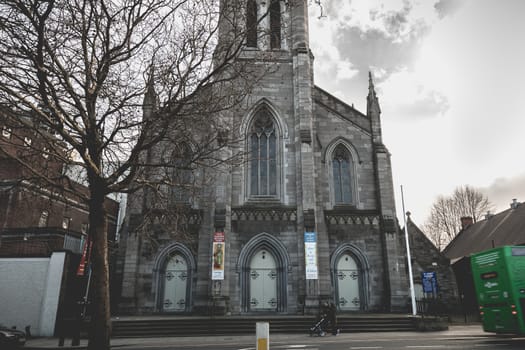 Dublin, Ireland - February 13, 2019: Architectural detail of St Philip and St James' Church on a winter day