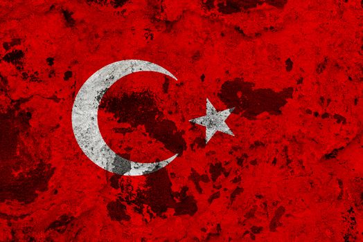 Turkey flag on old wall. Patriotic grunge background. National flag of Turkey