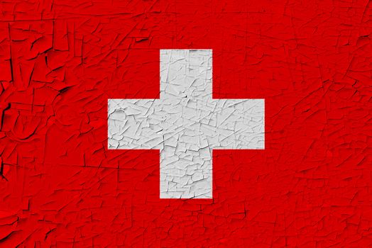 Switzerland painted flag. Patriotic old grunge background. National flag of Switzerland