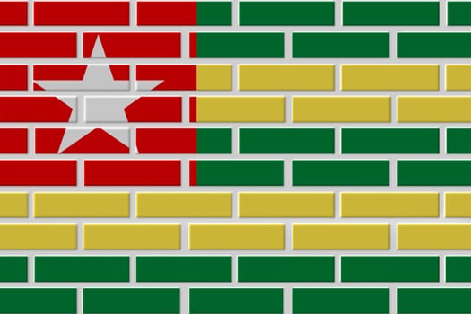 Togo painted flag. Patriotic brick flag illustration background. National flag of Togo