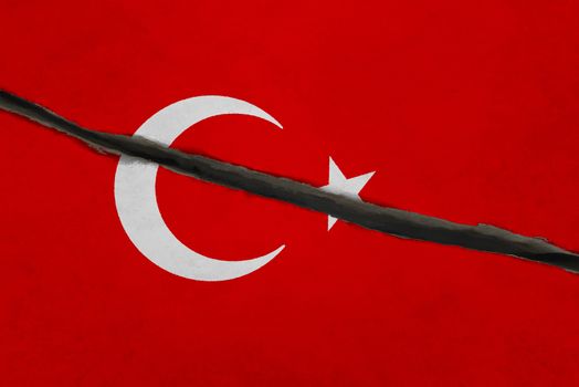 Turkey flag cracked. Patriotic background. National flag of Turkey