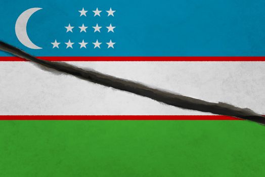 Uzbekistan flag cracked. Patriotic background. National flag of Uzbekistan