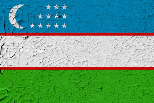 Uzbekistan painted flag. Patriotic old grunge background. National flag of Uzbekistan