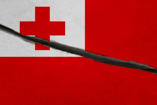 Tonga flag cracked. Patriotic background. National flag of Tonga