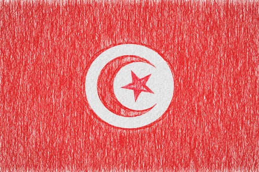 Tunisia painted flag. Patriotic drawing on paper background. National flag of Tunisia