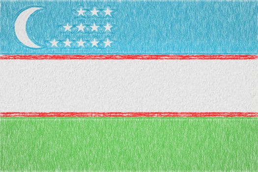 Uzbekistan painted flag. Patriotic drawing on paper background. National flag of Uzbekistan