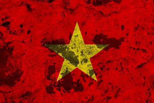 Vietnam flag on old wall. Patriotic grunge background. National flag of Vietnam