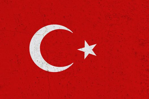 Turkey flag on concrete wall. Patriotic grunge background. National flag of Turkey