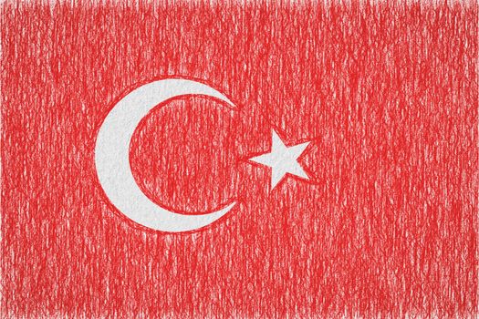 Turkey painted flag. Patriotic drawing on paper background. National flag of Turkey