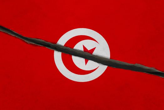 Tunisia flag cracked. Patriotic background. National flag of Tunisia