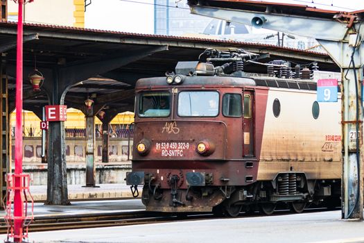 Changes and complications caused by coronavirus COVID-19 virus, world without crowds, empty train platform. No commuters, no travelers at the North Railway Station in Bucharest, Romania, 2020