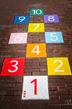 Colorful paved hop scotch game for children