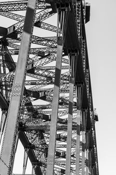 Close-up view of Harbour Bridge steel complex structure. Sydney, Australia