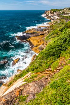 Panoramic view of coogee to bondi costal walk in a sunny day