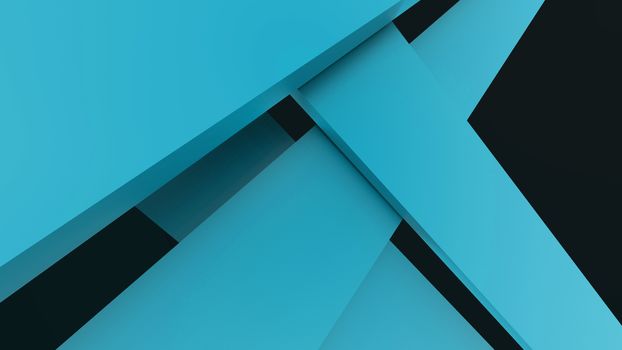 Diagonal azure dynamic stripes on black background. Modern abstract 3d render background with lines and dark shadows