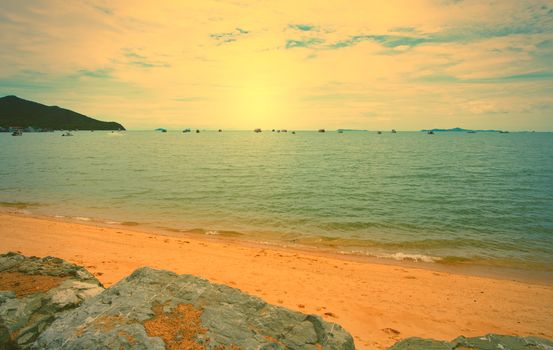 Abstract Vintage view of the sea in the fishing district of Thailand in the morning at sunrise.