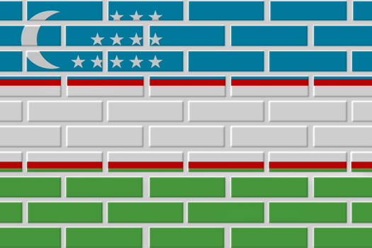 Uzbekistan painted flag. Patriotic brick flag illustration background. National flag of Uzbekistan