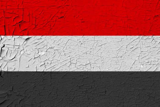 Yemen painted flag. Patriotic old grunge background. National flag of Yemen