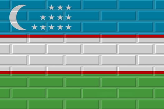 Uzbekistan painted flag. Patriotic brick flag illustration background. National flag of Uzbekistan