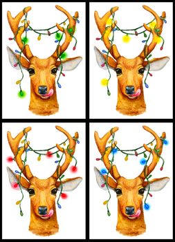 Christmas deer with garland. Can be used for GIF animation. Deer illustration. Beautiful Christmas animation