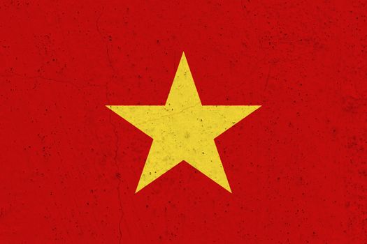 Vietnam flag on concrete wall. Patriotic grunge background. National flag of Vietnam