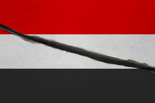 Yemen flag cracked. Patriotic background. National flag of Yemen