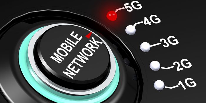 Knob positioned to 5G for mobile network, 3d rendering