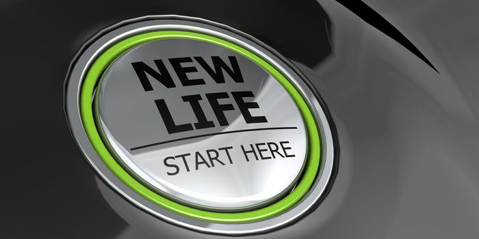 New life start here button on black background, 3d rendering