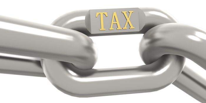 Tax word with metal chain, 3D rendering
